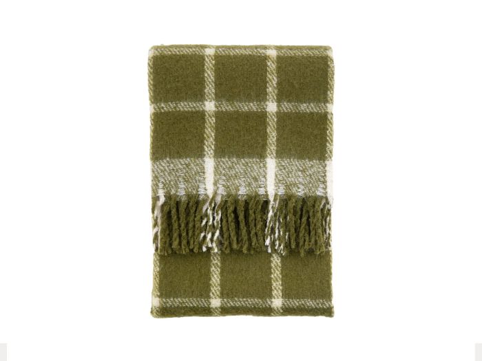 Poly Faux mohair check throw Green