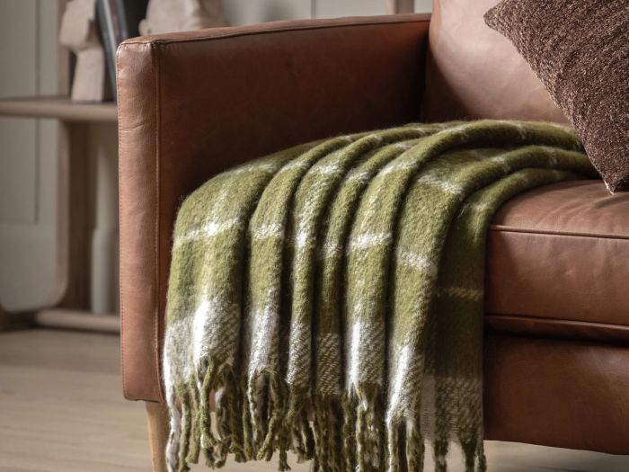 Poly Faux mohair check throw Green