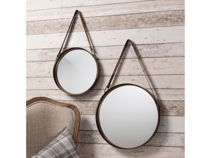 Jade Mirrors with leather hanging straps (pair of)