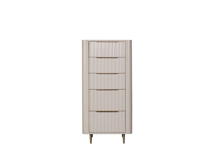 Lilian 5 drawer tall chest (grey and brass)