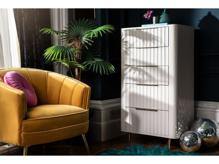 Lilian 5 drawer tall chest (grey and brass)