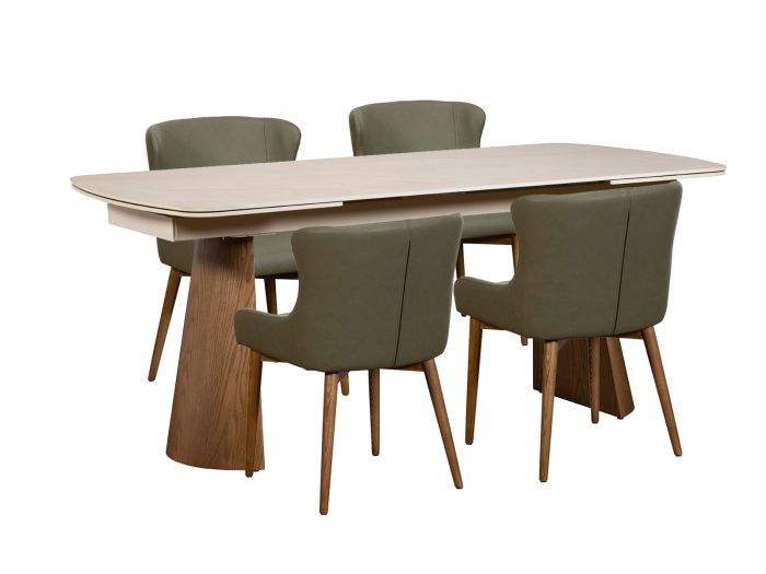 Riva Extending dining table + 4 chairs (green)