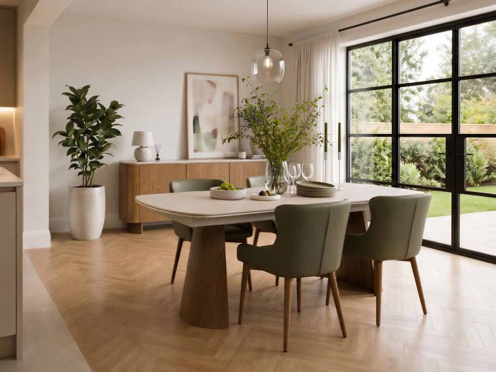Riva Extending dining table + 4 chairs (green)