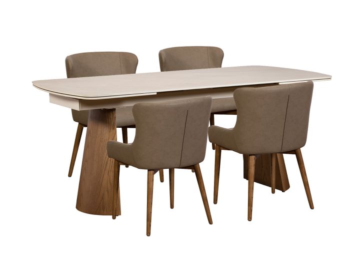 Riva Extending dining table + 4 chairs (taupe)