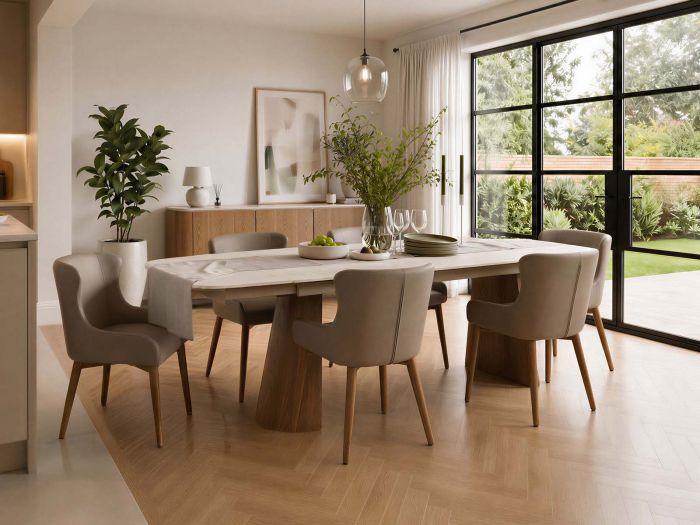 Riva Extending dining table + 4 chairs (taupe)