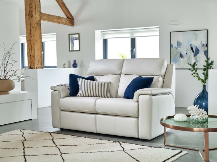Ellis (Leather) Small sofa (double power recliners) with headrest and lumbar with USB - type N leather