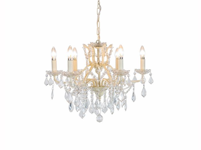 Chandeliers 6 Branch Shallow Antique Crackled White Chandelier