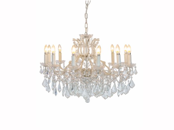 Chandeliers 12 Branch Shallow Antiqued Crackled White Chandelier