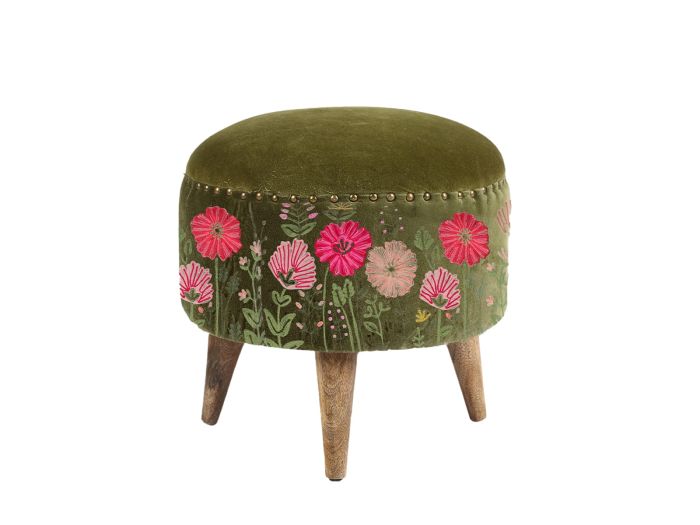 Drum Stool (Ensley Velvet Design) (Moss)