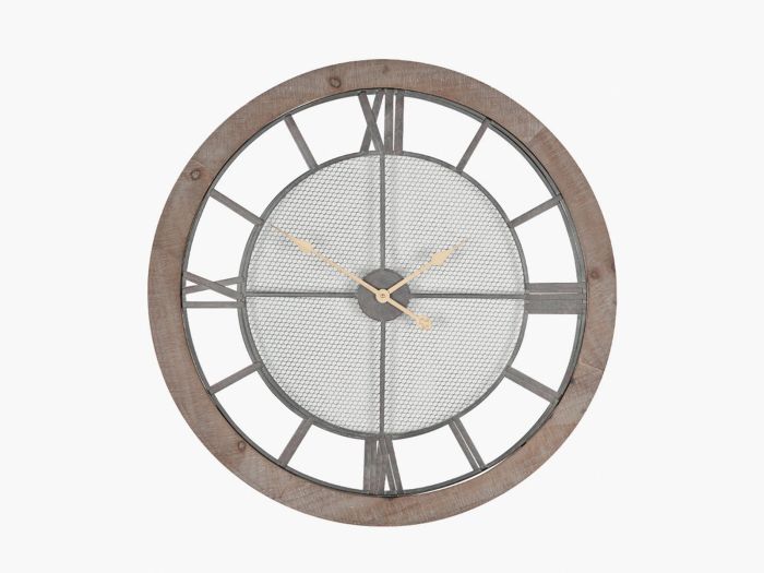 Furnishing Accessory Natural wood and metal round wall clock