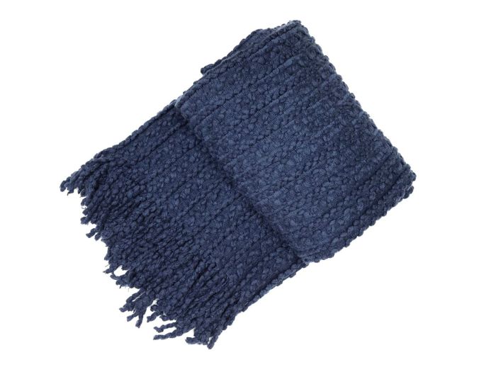 Throws Navy barley twist throw with tassels (130x180)