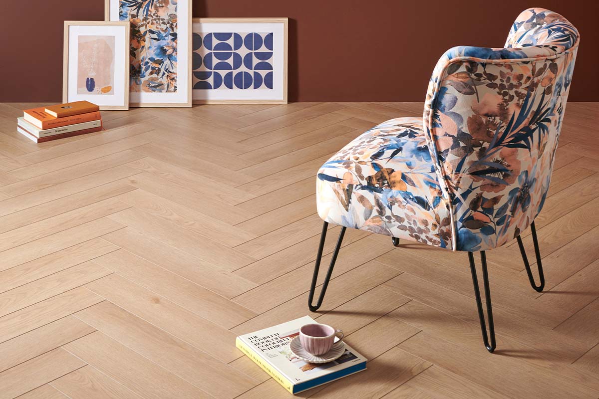 Herringbone flooring in a bold, statement interior