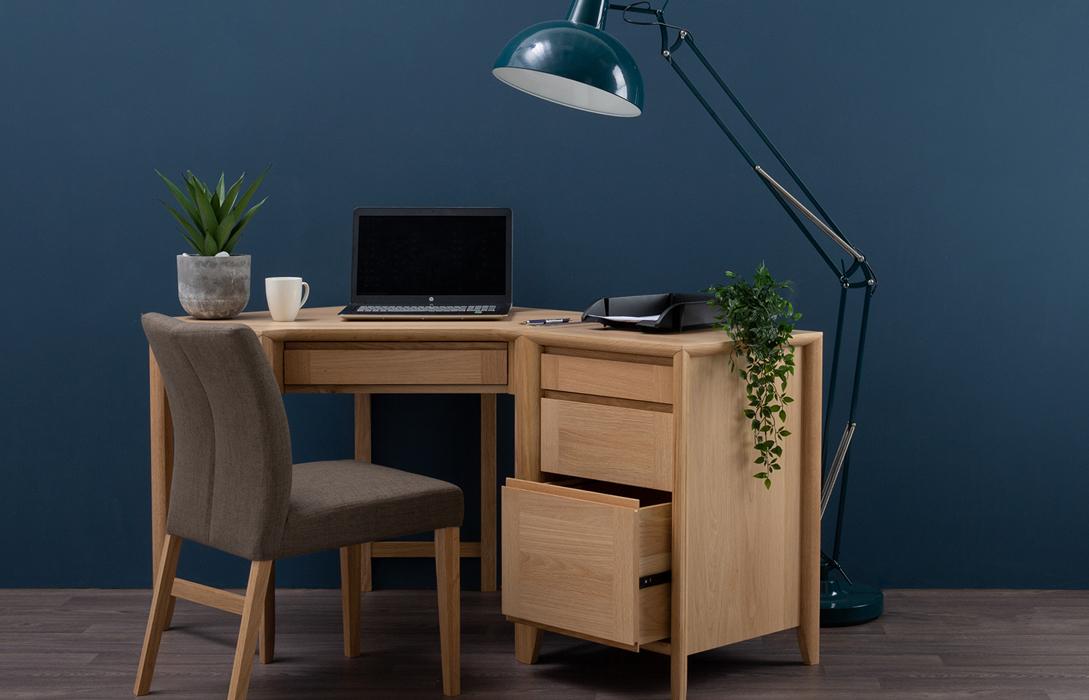 Cape corner desk and filing cabinet